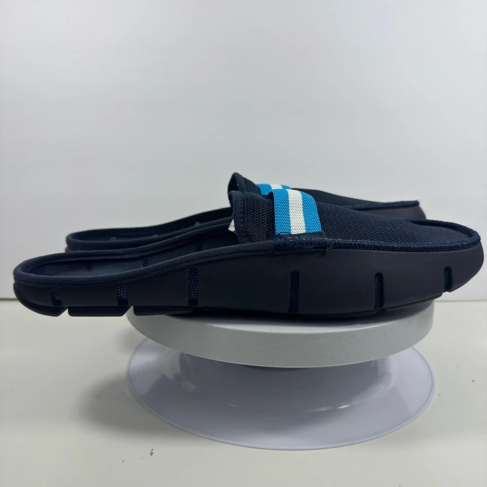 SWIMS Breeze Wave‎ Mule Mens Navy Blue Mesh Striped Slip On Backless Loafers